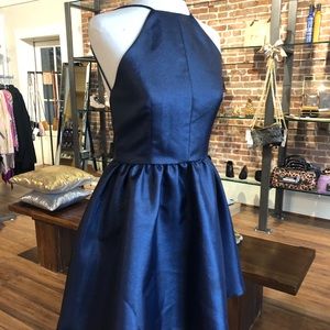 Navy Backless Halter Dress